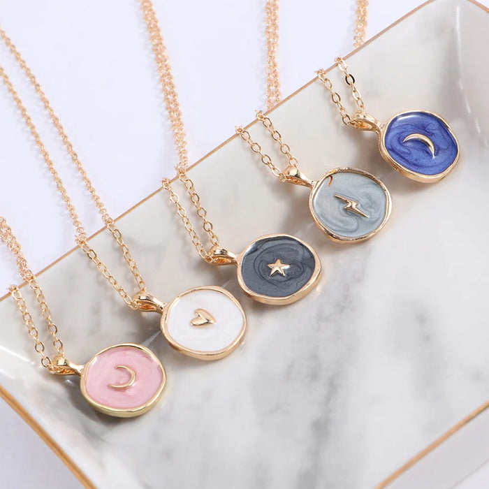 Colorful Moon Star Lightning Pendant Necklaces For Women Girls Enamel Fashion Party Daily Jewelry Trendy Clavicle Chain Necklace