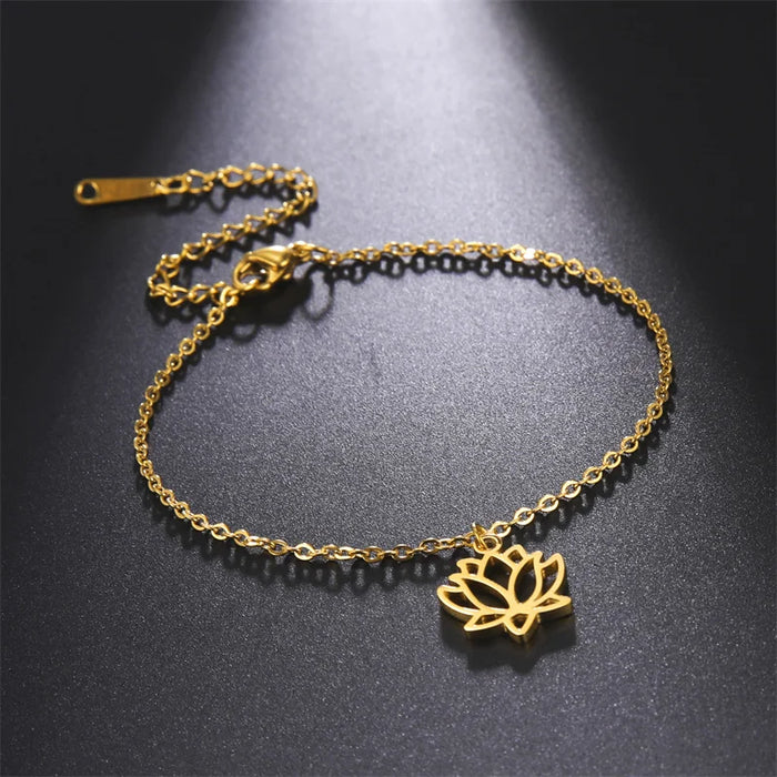 Trendy Stainless Steel Anklet Foot Bracelet Gold Color Lotus Flower Chain Anklets for Women Bracelet on the leg Jewelry Gifts