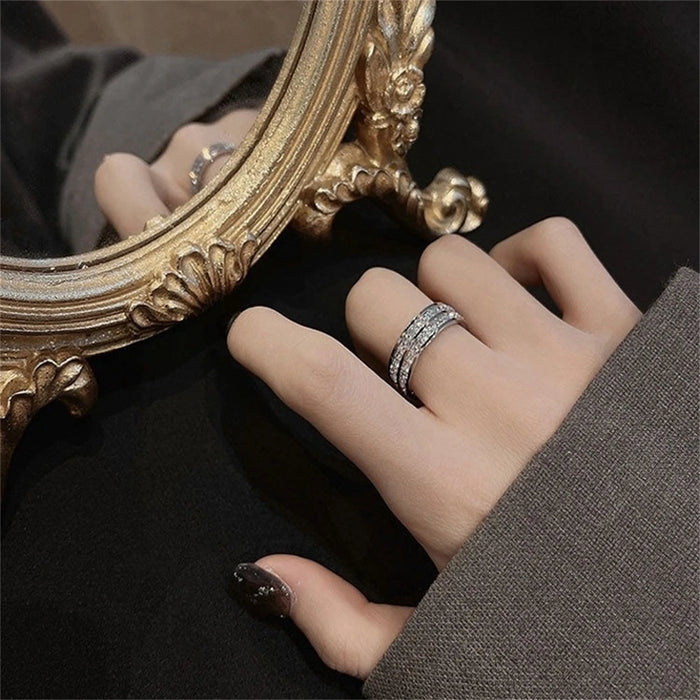 Luxury Rose Gold Double Rowed Square Zircon Stainless Steel Ring Women's Romantic Engagement Wedding Party Jewelry Women Gift