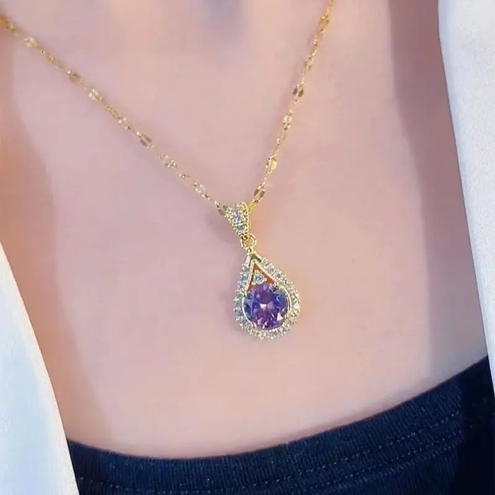 The Dreamy Violet Water Drop Pendant Necklace Gives Women A Sense of Luxury and Niche Design