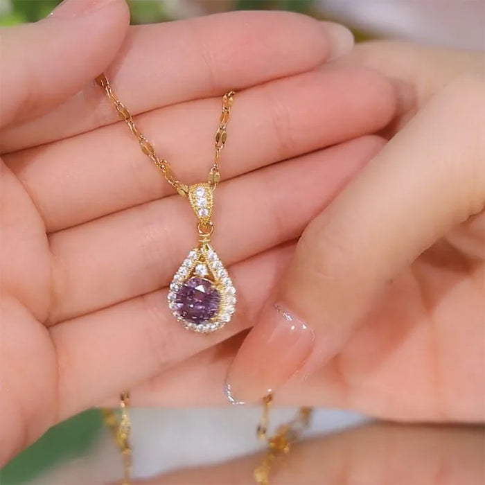 The Dreamy Violet Water Drop Pendant Necklace Gives Women A Sense of Luxury and Niche Design