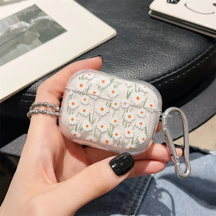 Ins Heart Flower Bling Glitter Soft TPU Earphone Case For Airpods Pro 2nd Generation Air Pods 1 2 3 Cover Accessories Keychain