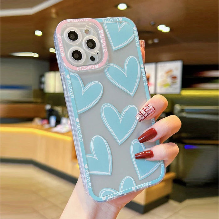 Luxury Love Heart Soft Clear Phone Case For iPhone 15 16 Pro Max 14 13 Pro Max Plus Cover