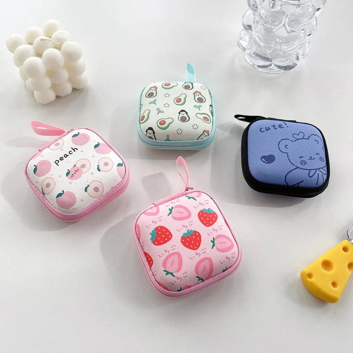 Cartoon Mini Zipper Hard Headphone Holder Case Portable Earbuds Pouch box Earphone Storage Bag Protective USB Cable Organizer