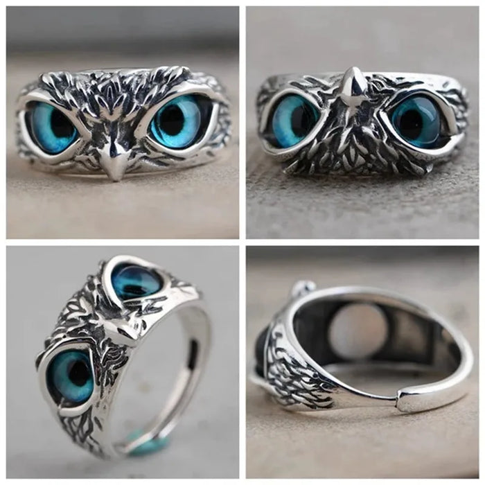 Charming Fashion Design Owl Rings Multicolor Eyes Silvery for Women Punk Gothic Open Adjustable Rings Jewelry Gift Resizable