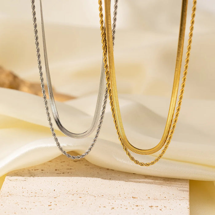 Uworld Simple Jewelry Gold Plated Flat Snake Chain Layer Necklace Stainless Steel Snake Rope Chain Necklace Gift