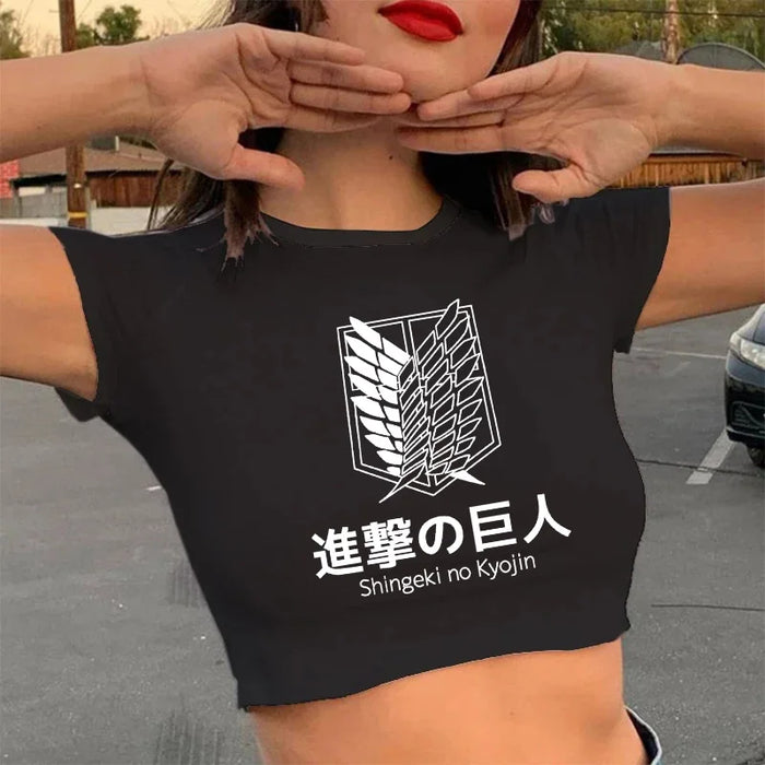 Attack on Titan Crop top T Shirt Manga Shingeki No Kyojin T-shirt Gothic Harajuku Tee Punk V-neck Sexy Crop Tops Tshirt