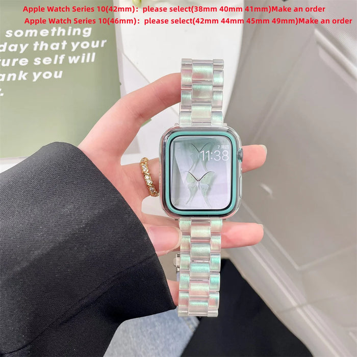 Resin Watch strap for apple watch series 10 9 8 7 6 band 41mm 49mm Clear Bracele Steel iwatch SE 44mm 40mm 45MM 46mm 42mm Ultra2