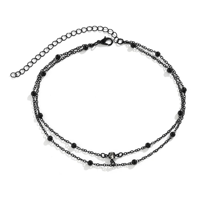 Punk Layered Black Beads Chain Short Choker Necklace for Women Trendy Simple Chains on the Neck