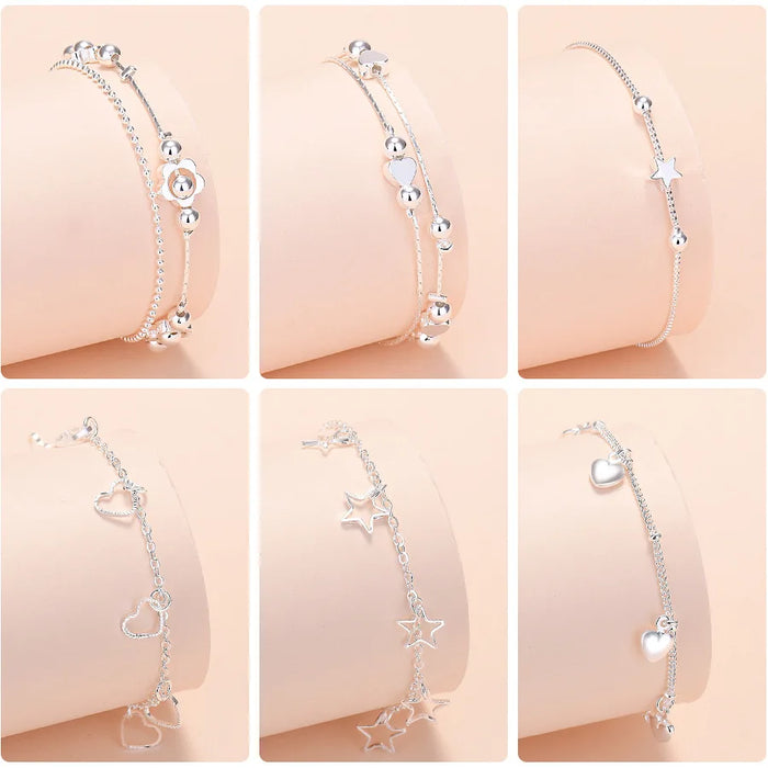 925 Sterling Silver Women Heart Star Chain Bracelet For Women Luxury Jewelry Jewellery Gifts Christmas