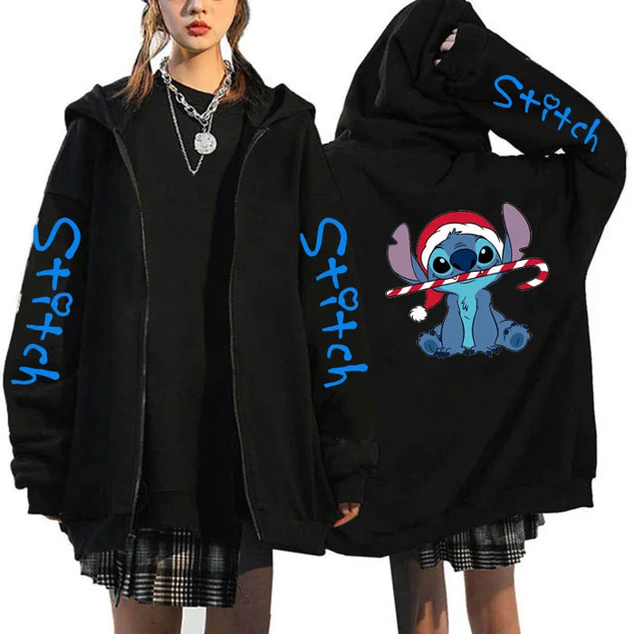 90s Y2k Hoodie Zipper Disney Stitch Zip Up Hoodies Women Harajuku Cute Anime Sweatshirt Manga Streetwear Hoody Female