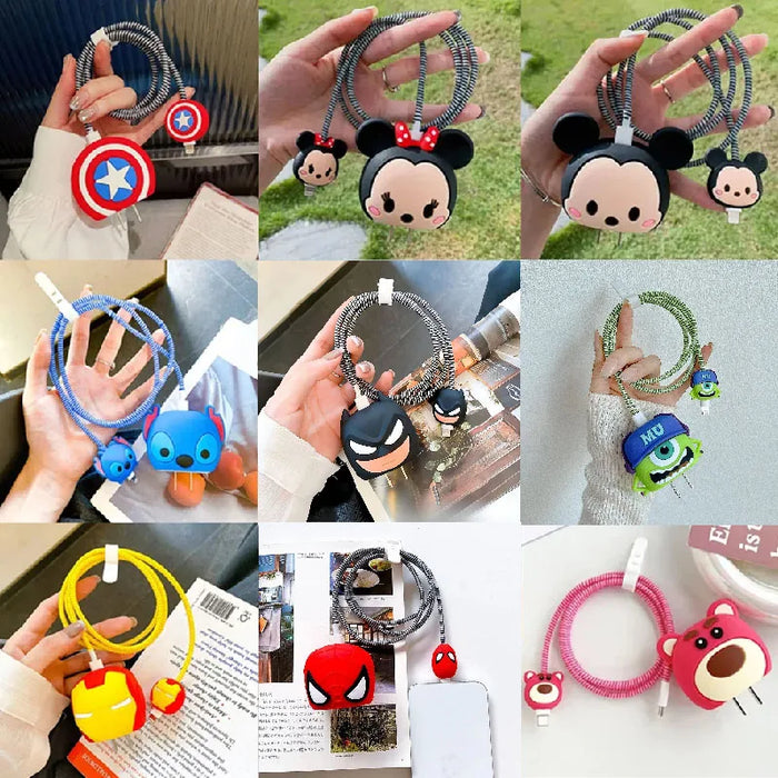 4Pcs/Set  Cute 3D Cartoon Set Cable Protector for iPhone / iPad 18W/20W Charger Case Phone Wire Cord Organizers