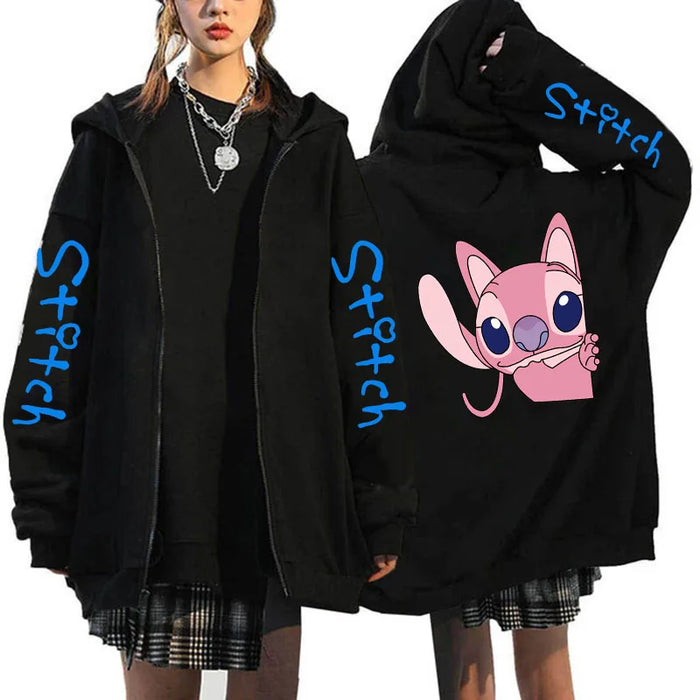 90s Y2k Hoodie Zipper Disney Stitch Zip Up Hoodies Women Harajuku Cute Anime Sweatshirt Manga Streetwear Hoody Female