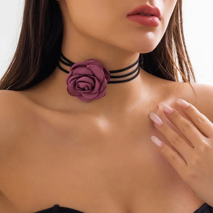 Gothic Elegant Big Rose Flower Clavicle Chain Necklace Women Wed Bridal Sexy Adjustable Choker Mariage Jewelry Y2K Accessories