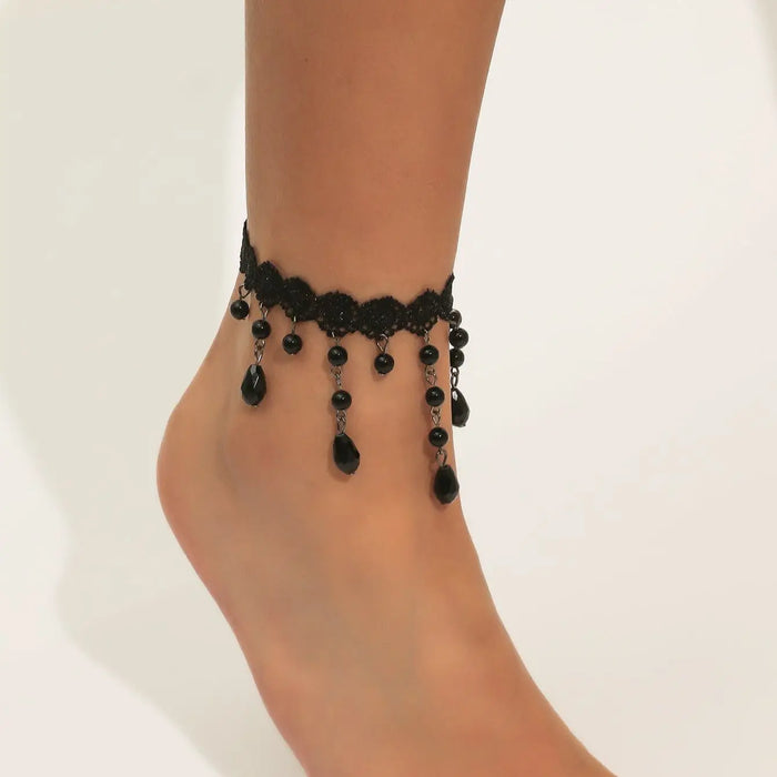 1 high-quality sexy Black Crystal Tassel Anklet Ms. Fashion Single Product Holiday Leisure Travel Anklet