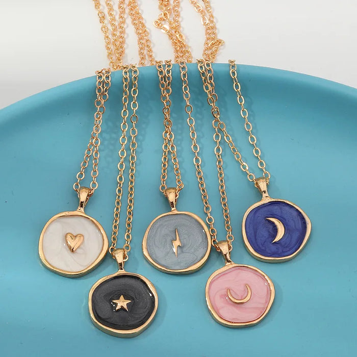 Colorful Moon Star Lightning Pendant Necklaces For Women Girls Enamel Fashion Party Daily Jewelry Trendy Clavicle Chain Necklace