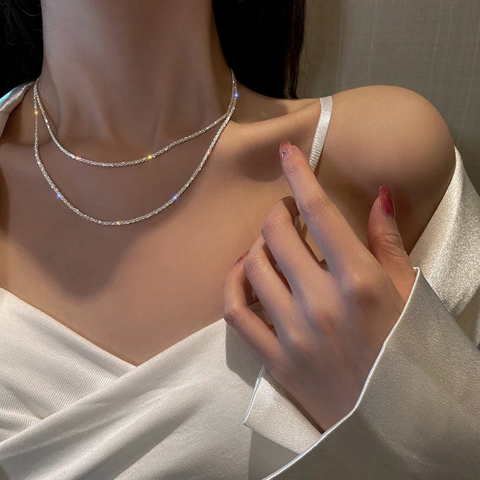 Luxury Gold Silver Color Shiny Glossy Chain Necklace for Women Elegant Chokers Necklace Birthday Party Jewelry Collares Mujer