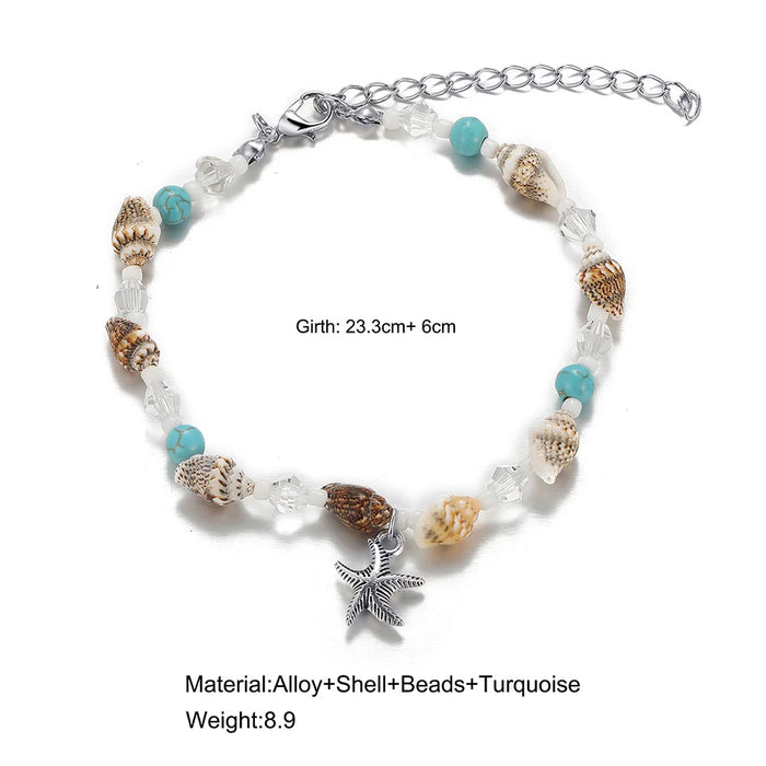 Bohemian Shell Starfish Summer Beach Anklets for Women Tortoise Ankle Bracelet on Leg Girls Barefoot Handcraft Chain Jewelry