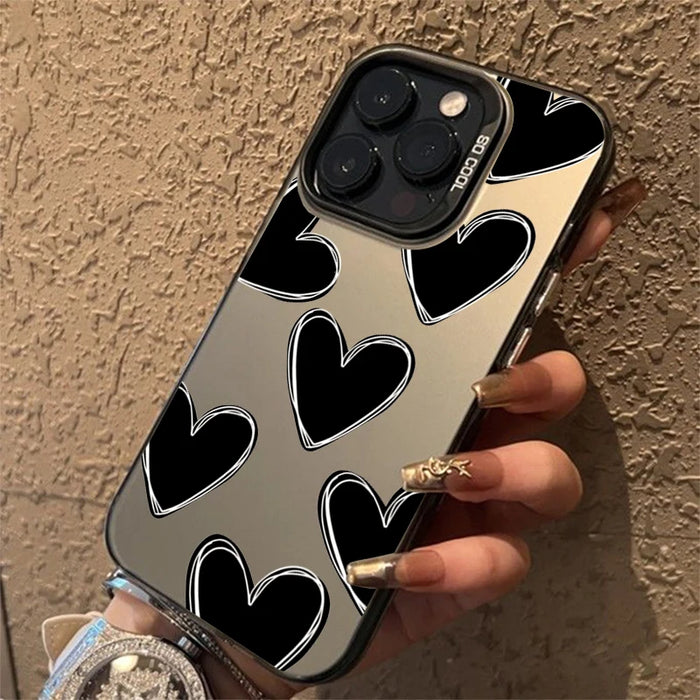 Luxury Love Heart Electroplate Silver IMD Case For iPhone 15 14 16 Pro Max Plus 13 Pro Shockproof Back Cover