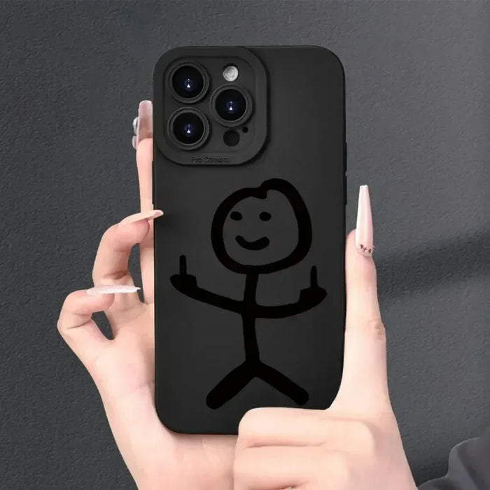 Angel Eye Black Stickman Painted Luxury Fashion Non Slip Durable Phone Case for iPhone 16 15 14 13 12 11 Plus Pro Max