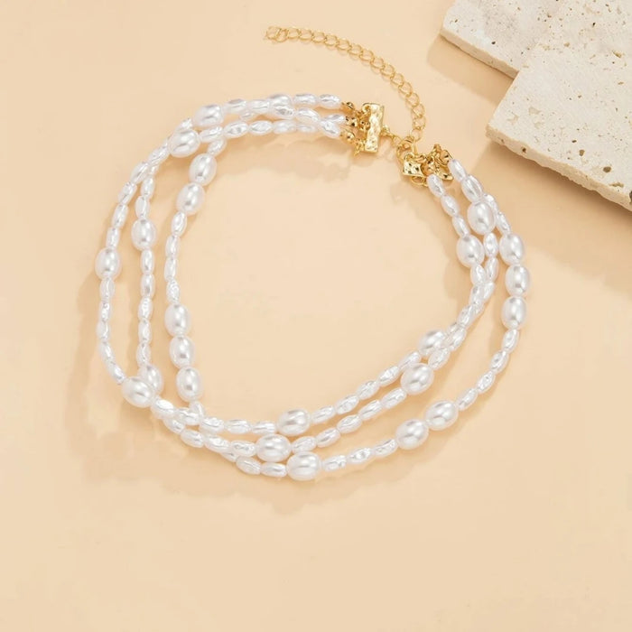 New Simple Baroque Imitation Pearl Chain Choker Necklace Elegant Temperament Beaded Necklace Women's Wedding Party Jewelry