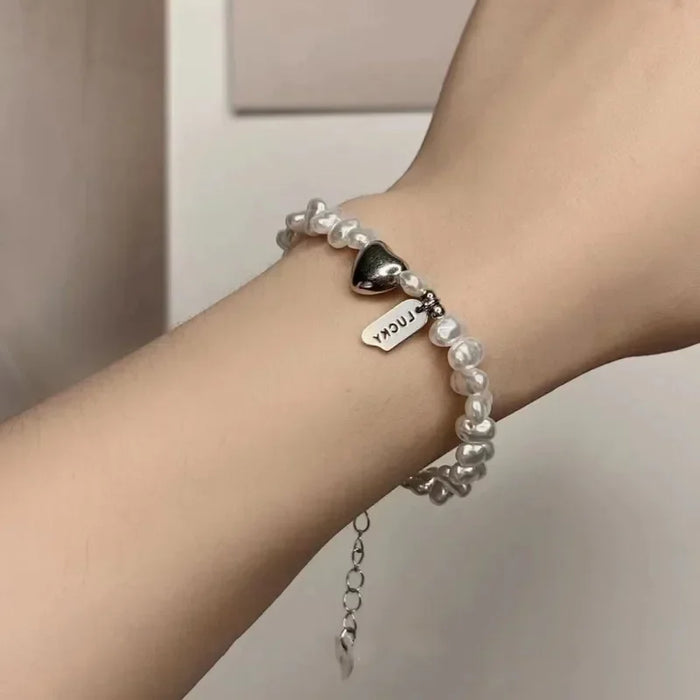 New 925 Sterling Silver Bracelet Pearls Knots Bracelet for Women Fashion Heart Pearls Bracelet  Luxury Jewelry Accessories