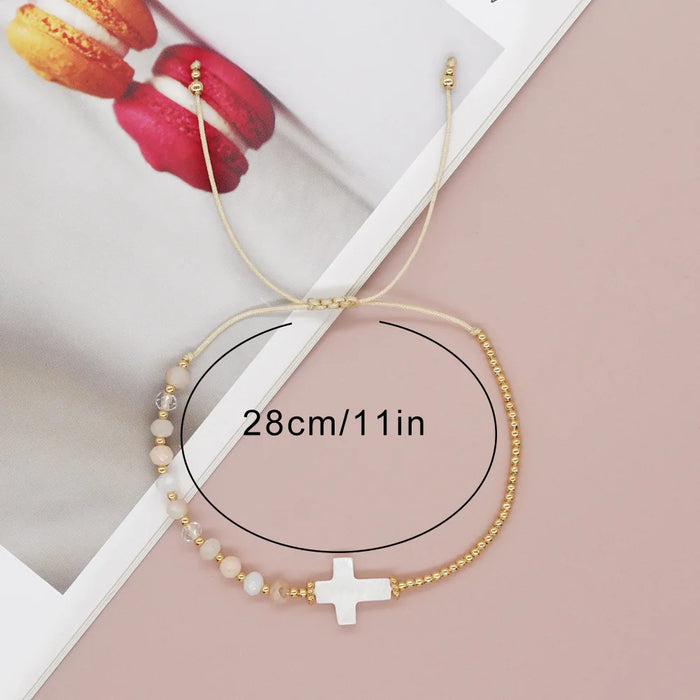 Bohemian Charm Shell Cross Crystal Pulsera Women Handmade Friendship Luxury Couple Fashion Jewelry Gold Plated Bead Bracelet