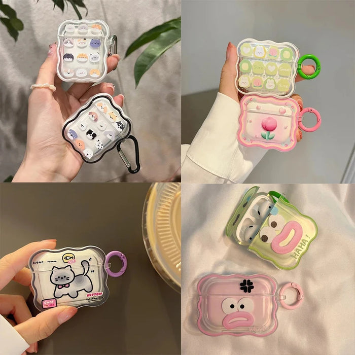 Ins Korean Cute Cartoon Couples Headphone Cover For Airpods 1 2 3 Earphone Coque Soft Wave Case For Apple Airpod Pro 2nd Keyring