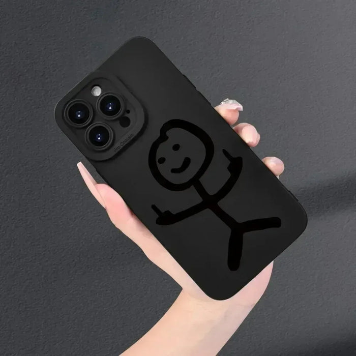 Angel Eye Black Stickman Painted Luxury Fashion Non Slip Durable Phone Case for iPhone 16 15 14 13 12 11 Plus Pro Max