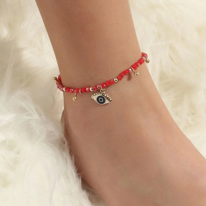 Black White Red Mix Color Beaded Anklets For Women Summer Holidays Beach Foot Jewelry Evil Eye Ankle Bracelet On the Leg