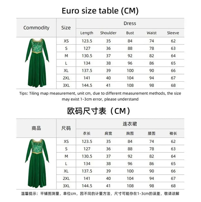 Shrek Cosplay Costume Anime Princess Green Dress Fiona Dress Shrek Cosplay Costume  Women Sexy Velvet Halloween Carnival Clothes