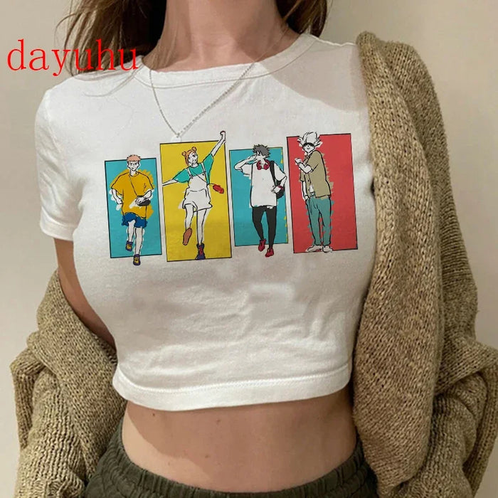 90S Hip Hop Crop Top  Tshirt Manga Japanese Anime Jujutsu Kaisen T Shirt Gojo Satoru Tops Yuji Itadori Cropped Tees T-shirt