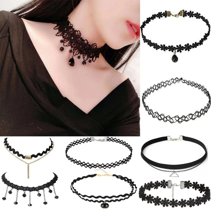 Goth Black Velvet Choker Lace Necklaces Gothic Style Rope Women Neck Decoration Chocker Jewelry on Girl Neck Accessories