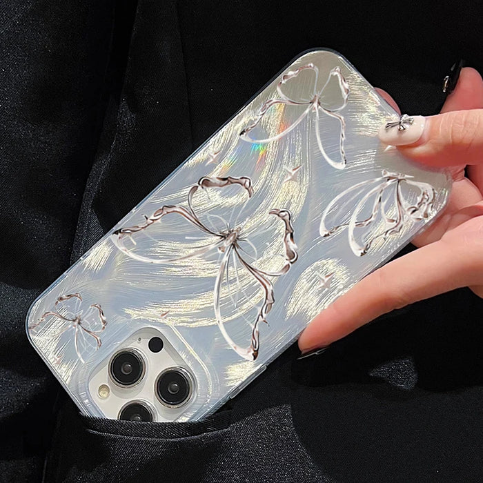 For iPhone 14 13 15 16 Pro Max Case Luxury Laser Silver Butterfly Phone Case for iPhone 11 12 Pro Max XS XR 14 15 Plus Case