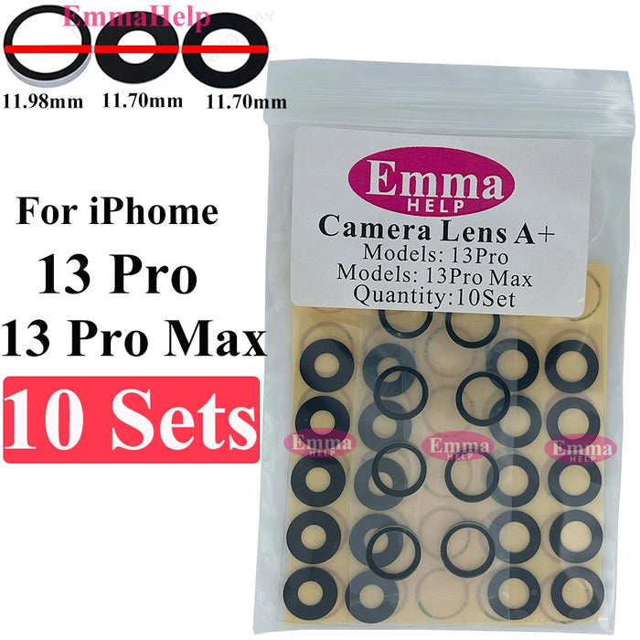 EmmaHelp 10set Back Camera Glass for iPhone 15 14 13 XR X XS SE 7 8 11 12 Pro Max Rear camera Lens Cover replacement Sticker A+