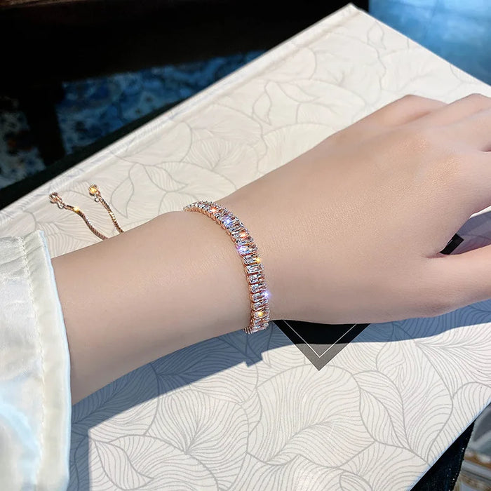 Full of Rhinestone Stainless Steel Bracelet For Women New  Designer Shiny Luxury Zircon Adjustable Bracelets Jewelry Gift