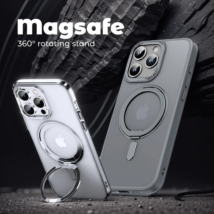 Luxury Magnetic Stand Phone Case For iphone 15 14 13 12 11 16 Pro Max 16Plus 360° Rotation Ring Holder Transparent Matte Cover