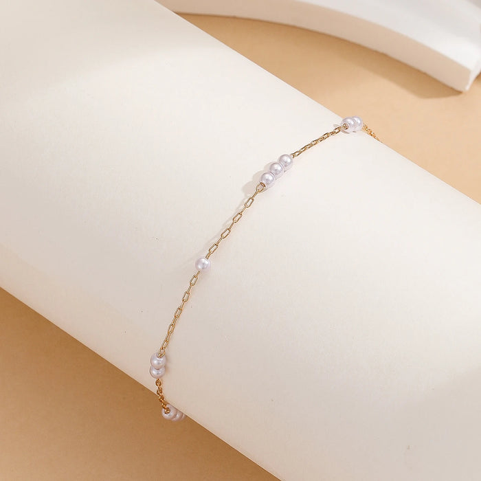 Kinitial Stainless Steel Imitation Pearl Anklets For Women Anklet Female Foot Chain Jewelry Birthday Gift