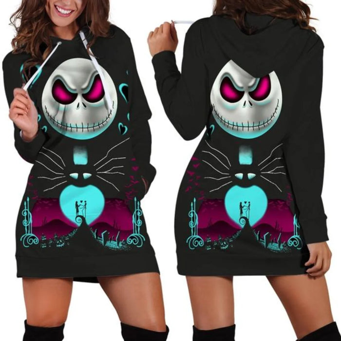 Jack Skellington Hoodie Dress Sweater Fashion Disney Dress Sweatshirt Dress 3d Allover Printed Hoodie for Women