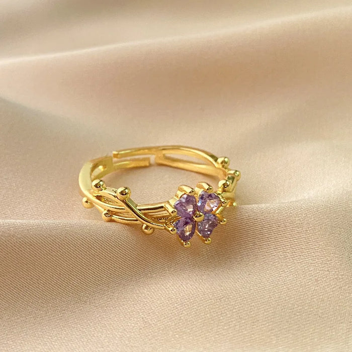 Fashionable French Violet Open-ended Adjustable Ring Micro-inlaid Stainless Steel Light Luxury Simple Wedding Ring