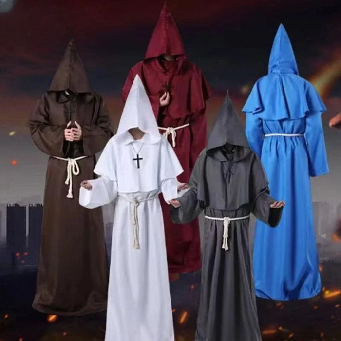 New Wizard Costume Halloween Cosplay Costume Medieval Hooded Robe Monk Friar Robe Priest Costume Ancient Clothing Christian Suit