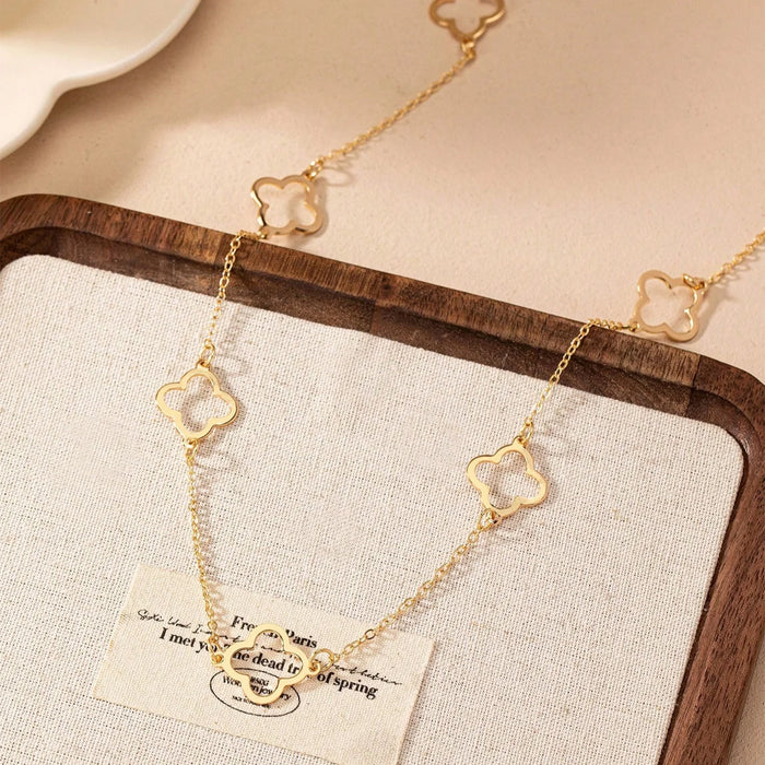 One Hollow Out Clover Pendant Long Chain Vintage Elegant Women Necklace With European And American Style