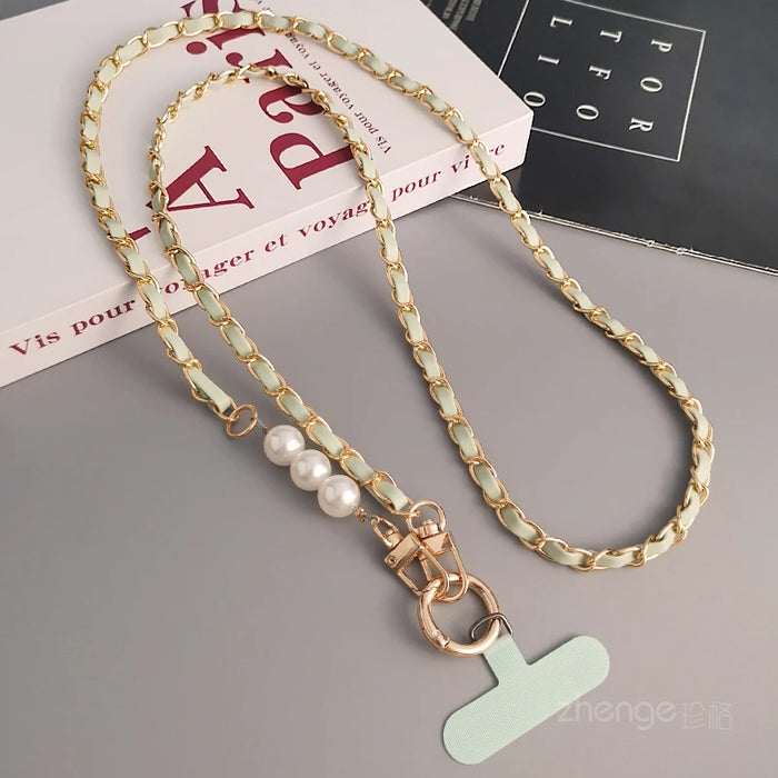 Phone Case Universal Lanyard Long Crossbody Pearl Pickup Chain Mobile Phone Lanyard Women's Long Neck and Shoulder Strap