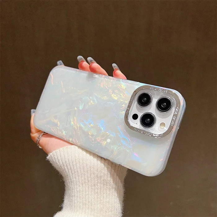 Luxury Shell Laser Case for iPhone 14 15 16 Pro Max 12 11 13 Pro Plating Aurora Cover For iPhone 15 Plus Hard Shockproof Cover