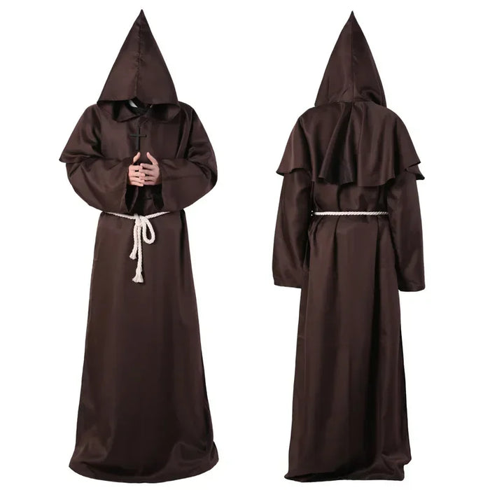 Halloween Wizard Costume Cosplay Medieval Hooded Robe Monk Friar Robes Priest Costume Ancient Costume Clothing Christian Suit