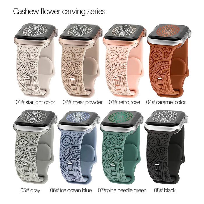 Engraved Band for Apple Watch 44MM 49mm 40mm 41 45mm 38/42mm Leopard Silicone Sport Strap for IWatch Series Ultra 8 7 6 SE 5 4 3