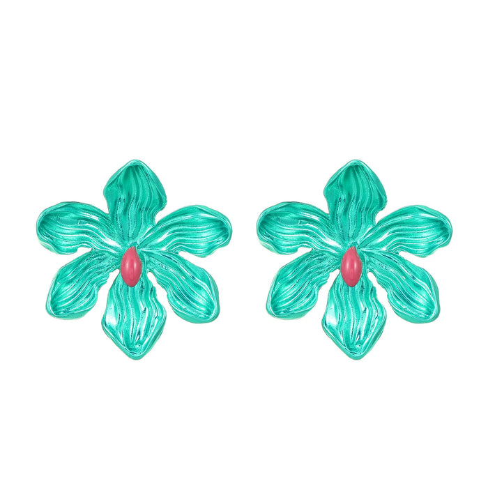 New in European and American Personality Exaggerated Alloy Flower Pink Earrings