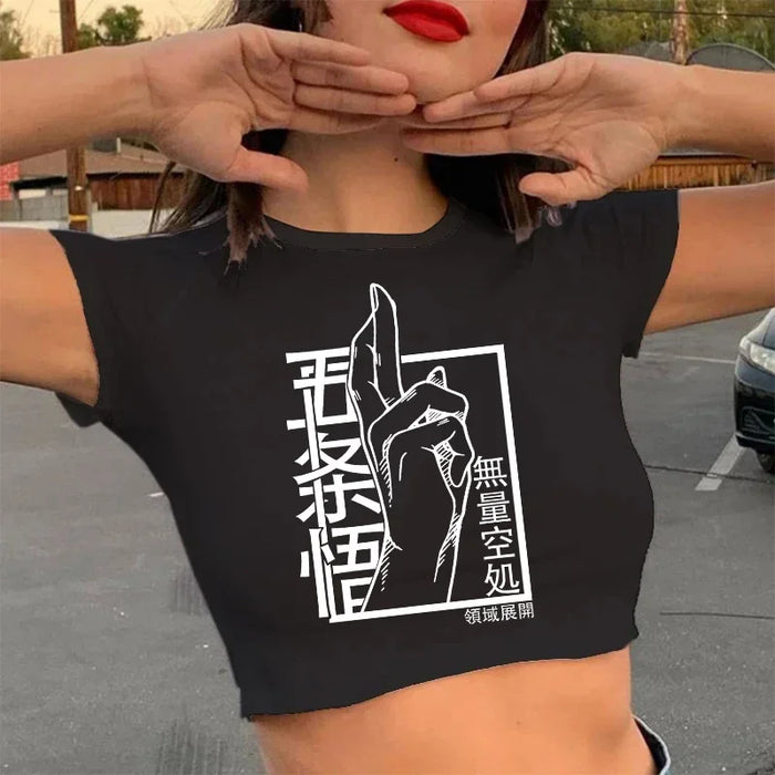 90S Hip Hop Crop Top  Tshirt Manga Japanese Anime Jujutsu Kaisen T Shirt Gojo Satoru Tops Yuji Itadori Cropped Tees T-shirt