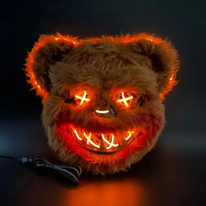 Halloween Led Bloody Plush Bunny Mask Ghost Festival Mask Realistic Bloody Bear Headgear Performance Prop Halloween Horror Mask