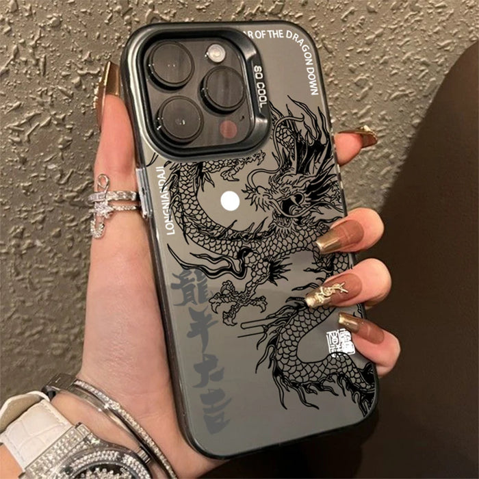 Luxury Dragon Totem Anti-drop Armour Case For iPhone 16 15 Pro Max 15 14 13 Pro Lens protect plating Cover